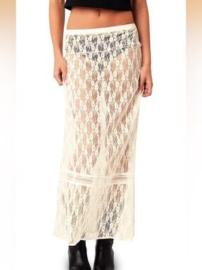 Sheer Lace Maxi Skirt in Ivory